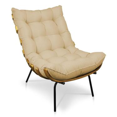 Imagem de Poltrona Costela Decorativa Sala De Estar Linho Bege