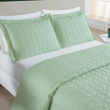 Imagem de Kit Cobre Leito Colcha Tendência Casal 3 Peças Micropercal 200 Fios Bordado Premium - Verde