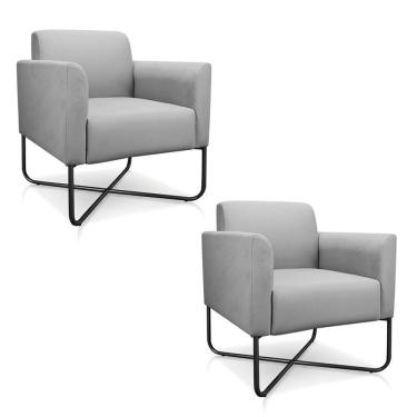 Imagem de Kit 2 Poltronas Decorativas Base Industrial X Preta Maressa S10 Suede Cinza - Ibiza