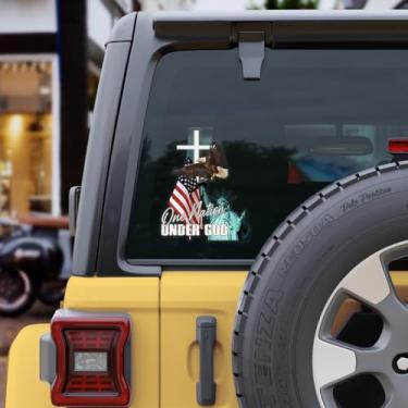 Imagem de Decalque de carro premium "One Nation Under God" – Bandeira americana patriótica cristã, águia e estátua da liberdade, adesivo de janela de vinil para carro, caminhão, SUV – Decalque religioso durável