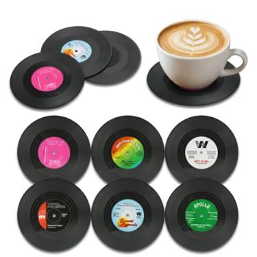 Imagem de Conjunto de porta-copos de vinil retrô engraçado, porta-copos com tema musical de 6 peças para proteção de mesa e presente