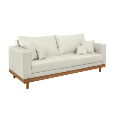 Imagem de Sofá 2 Lugar Base Reforçada Madeira Tecido Suede + Almofada Bege