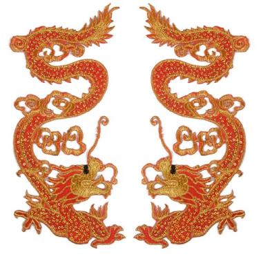 Imagem de Remendos de dragão bordado dragão chinês apliques de ferro DIY roupas dança fantasia palco vestido jeans saco casaco patch ferramentas de costura decoração (vermelho)