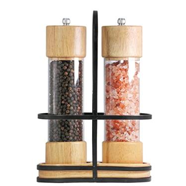 Imagem de EWUROI Moedor de sal e pimenta de 20 cm, madeira de carvalho, tempero, especiarias, ajustável, núcleo de cerâmica, utensílios de cozinha