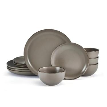 Imagem de Conjunto de 12 peças de talheres de grés com serviço de tigela de jantar/sobremesa/prato de sopa para 4 pessoas