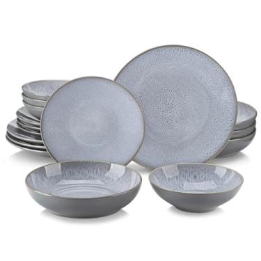 Imagem de Conjunto de utensílios de mesa de grés de 16 peças com prato de jantar/sobremesa/tigela de sopa/caneca serviço para 4 pessoas