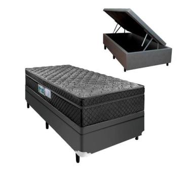 Imagem de Cama Box com Baú Arezzo Black Solteiro Molas Ensacadas Cinza - Portobe