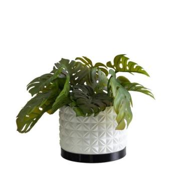 Imagem de Cachepot Floral M - Realce - Galanta, Branco/Preto