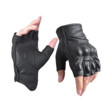 Imagem de Luvas De Couro Pretas Sem Dedos Para Homens Para Pilotagem Urbana a Ba