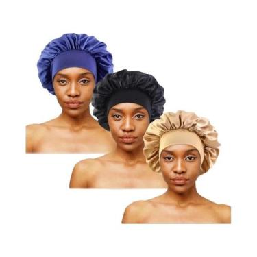 Imagem de Touca De Dormir Unissex Extra Grande Em Cetim Sedoso 3PCS Com Faixa El