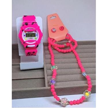 Imagem de Kit Relógio de Pulso Infantil Digital Esportivo para Meninas Colorido 