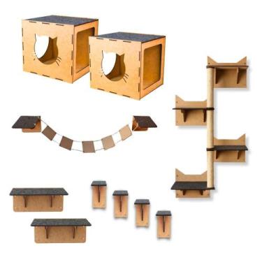 Imagem de Playground para Gatos 10 peças Prateleiras Circuito Escada Gatil Mdf N