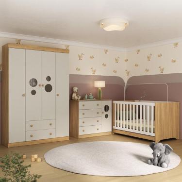 Imagem de Quarto De Bebê Completo Com Berço Americano 3 Em 1 Pirulito Multimóveis MP4613 Madeirado-off White