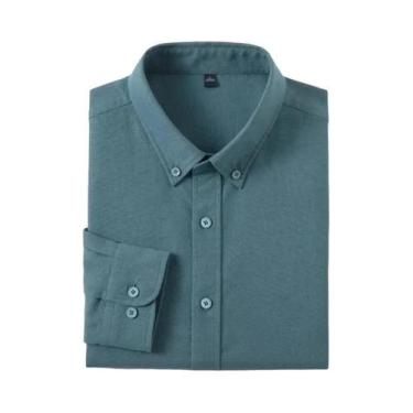 Imagem de Camisa Oxford Slim-Fit Masculina De Algodão Com Mangas Longas Casual R
