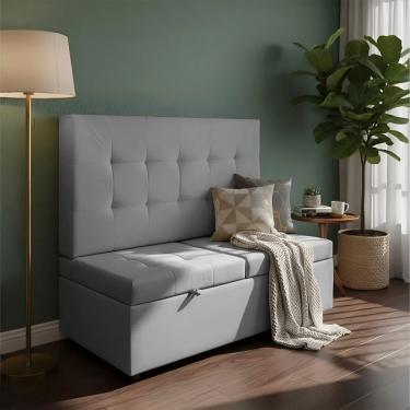 Imagem de Canto Alemão Recamier Bau + Painel Madri 120cm Linho Cinza - Inova Decor