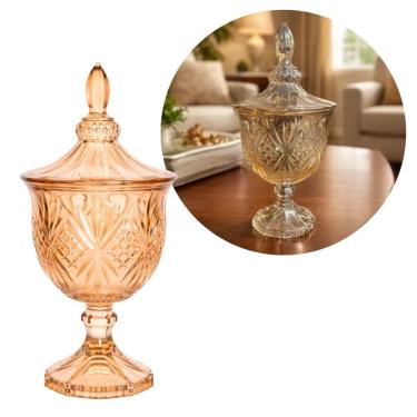 Imagem de Potiche Vidro Âmbar com Tampa 470ml Bomboniere Decorativa Ottawa 24cm Elegante