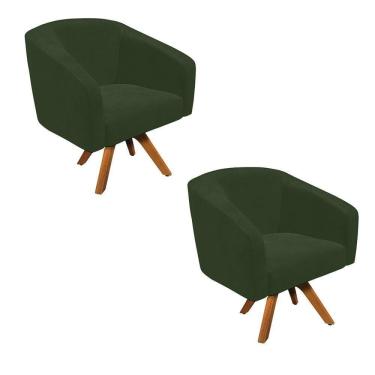 Imagem de Kit 2 Poltronas Decorativas Stella Giratória Couro Sintético Verde D`Rossi