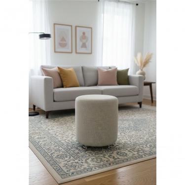 Imagem de Puff Redondo Não é Segredo Linho Palha Rodinha 40x45 Nspr08l-r