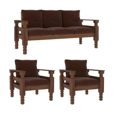Imagem de Jogo Sofá Madeira Maciça 3 Lugares E 2 Poltronas Liz Multimóveis Cr700