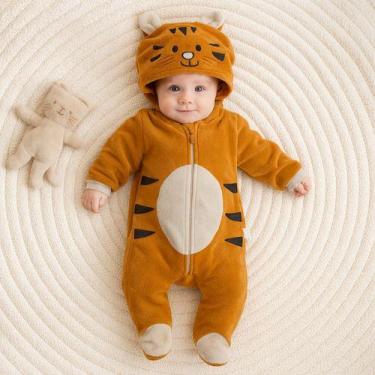 Imagem de Macacão Infantil Plush Bebê Fantasia Manga E Capuz Temático - - BEBE E