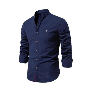 Imagem de Camisa Casual Masculina De Algodão De Manga Longa Em Cor Sólida De Alt