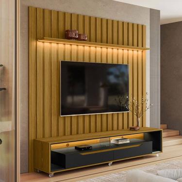 Imagem de Rack com Painel para TV Até 70 Polegadas Perla 2 Gavetas 1 Prateleira Cedro/Preto - Pnr Móveis