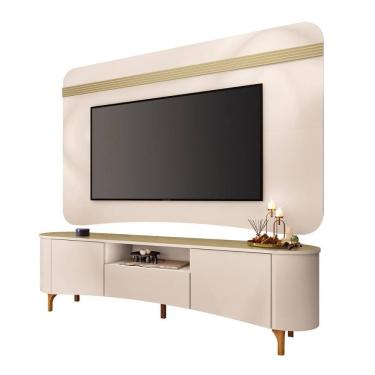 Imagem de Bancada Elara e Painel Armony TV até 80” Pés Madeira Maciça