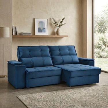 Imagem de Sofá Retrátil e Reclinável 2 Lugares com Porta Copos Cobán Espresso Móveis Azul