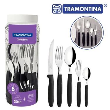 Imagem de Jogo de Talheres Faqueiro Ipanema 30 Peças Aço Inox Pote Plástico Orig