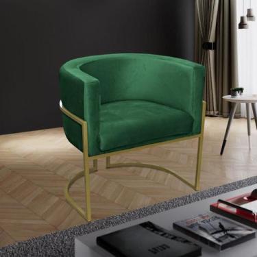 Imagem de Poltrona para Sala Decorativa Luna Base Ferro Dourado Veludo Verde Vis