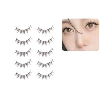 Imagem de Cílios Postiços Femininos Realistas Estilo Manga, 5 Pares, Fibra Artif