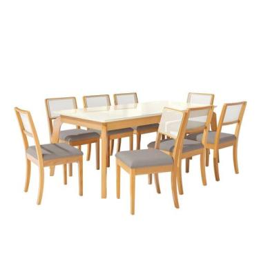 Imagem de Conjunto para Sala de Jantar 8 Lugares Madeira Maciça com Mesa Tampo V