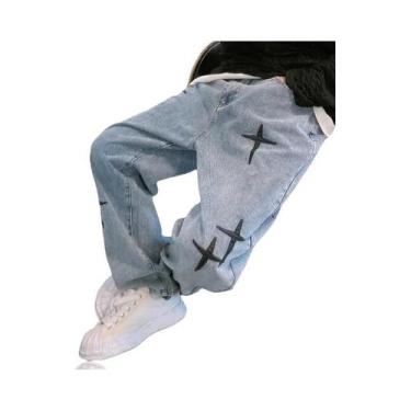 Imagem de Calças Jeans Masculinas Baggy De Perna Larga, Estilo Streetwear, Calça