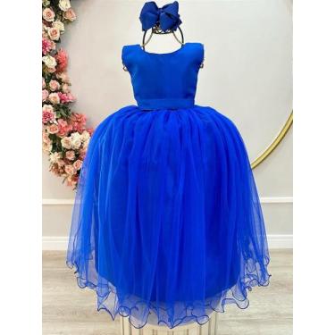 Imagem de Vestido Infantil Longo Azul Royal para Daminhas de Festas Luxo - Fabul