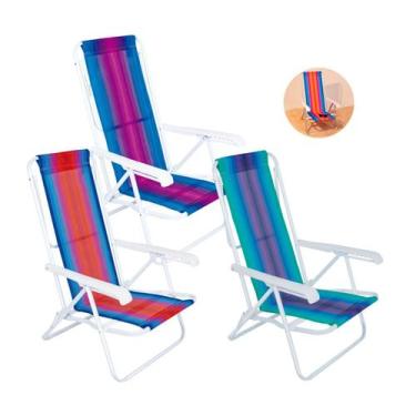 Imagem de Kit 3 Cadeira Reclinável 8 Posições Aço Listrada Para Praia Piscina Ca