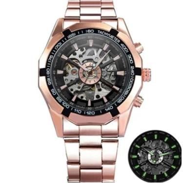 Imagem de Relógio Masculino Winner Luxo Automático Aço Inoxidável, Rose