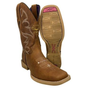 Imagem de Bota Texana Feminina Jácomo Bico Quadrado Crazy Amendoa Ref 4861UFA, M