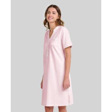 Imagem de Camisola Feminina Cetim Manga Curta Macia Rosa Lohe, Rosa, XXG