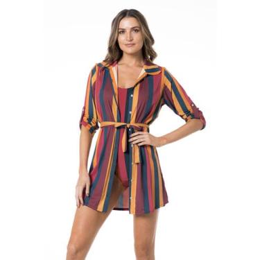 Imagem de Saída de Praia Chemise com Proteção UV e Cinto Lua Morena 30550, Grana
