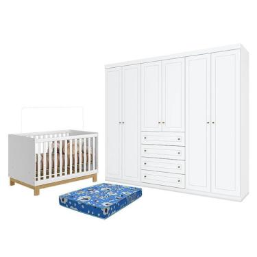 Imagem de Kit Berço Americano Mini Cama Q Encanto Slim MDP Colchão Incluso Branco Acetinado Qmovi