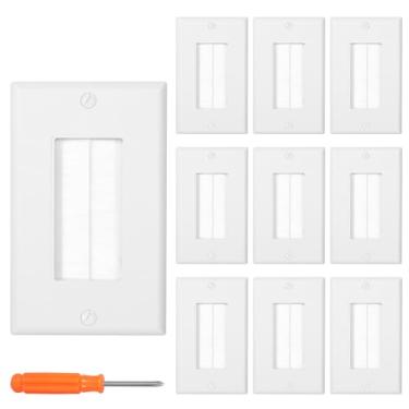 Imagem de Placa de parede escovada, pacote com 10, 12,6 cm x 7,2 cm, inserção de passagem decorativa para gerenciamento de cabos, cabos de baixa tensão, fios, HDTV, HDMI e Home Theater, termoplástico de