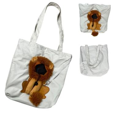 Imagem de Bolsa de Transporte para Pets Leva Pra Casa BSL3905 Cães e Gatos Estampa Leão Náilon Branco