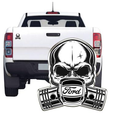 Imagem de Adesivo Resinado Caveira Automotiva Ford Vinil para Carro Moto e Vidro Tuning Preto 8x7,6cm