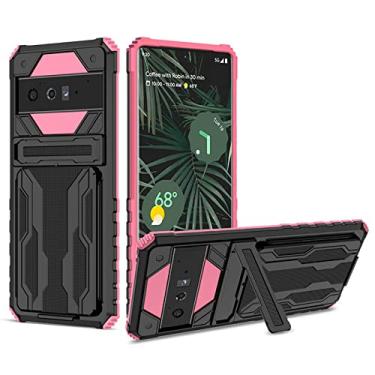 Imagem de Capa para Google Pixel 6/6 Pro, proteção de grau militar, à prova de choque, capa robusta com suporte e suporte para cartão de crédito, rosa, 6 Pro 17 cm