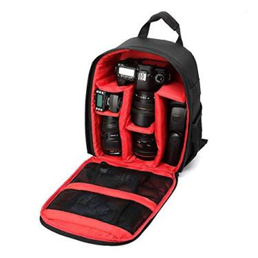 Imagem de Mochila Fotográfica Impermeável Compacta para Câmeras DSLR e Mirrorless - Cor Preta e Vermelha