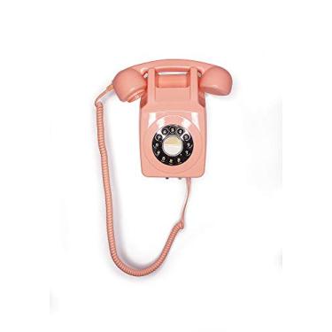 Imagem de GPO 746 telefone fixo retrô com botão de pressão de parede - cabo cacheado, anel de sino autêntico (rosa)
