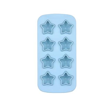 Imagem de Bandeja de cubo de gelo estrela molde de cubo de gelo 8 grade silicone cubo de gelo molde bebida vinho chocolate festa utensílios faça você mesmo para bar cozinha café loja de sobremesas molde de cubo de gelo (cor: azul, tamanho: 21x10,5cm)