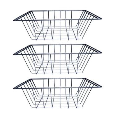 Imagem de Kit 3 Cesto Fruteira de Aço Aramado Organizador de Cozinha com Corrediças Cromado