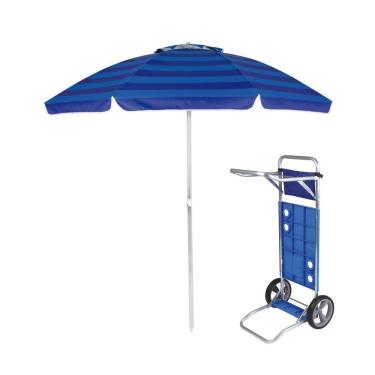 Imagem de Kit Praia Guarda Sol Articulado 2m Carrinho Simples Para Cadeiras Alumínio - Mor