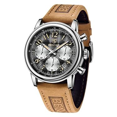 Imagem de Relógio masculino BENYAR, relógios de pulso sociais, relógio de quartzo à prova d'água cronógrafo comercial para homens, Preto